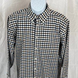 Stafford, Men's 16 32-33 Brown, Blue and White Check-Plaid Dress Shirt